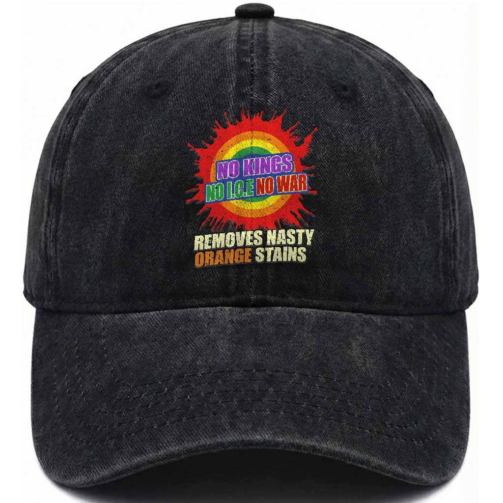 No Wars No Ice No Kings Retro Rainbow Washed Cotton Baseball Cap Remove Nasty Orange Stains Protest Political Satire TS02 Print Your Wear