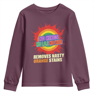 No Wars No Ice No Kings Retro Rainbow Youth Sweatshirt Remove Nasty Orange Stains Protest Political Satire TS02 Maroon Print Your Wear