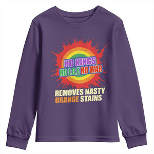 No Wars No Ice No Kings Retro Rainbow Youth Sweatshirt Remove Nasty Orange Stains Protest Political Satire TS02 Purple Print Your Wear
