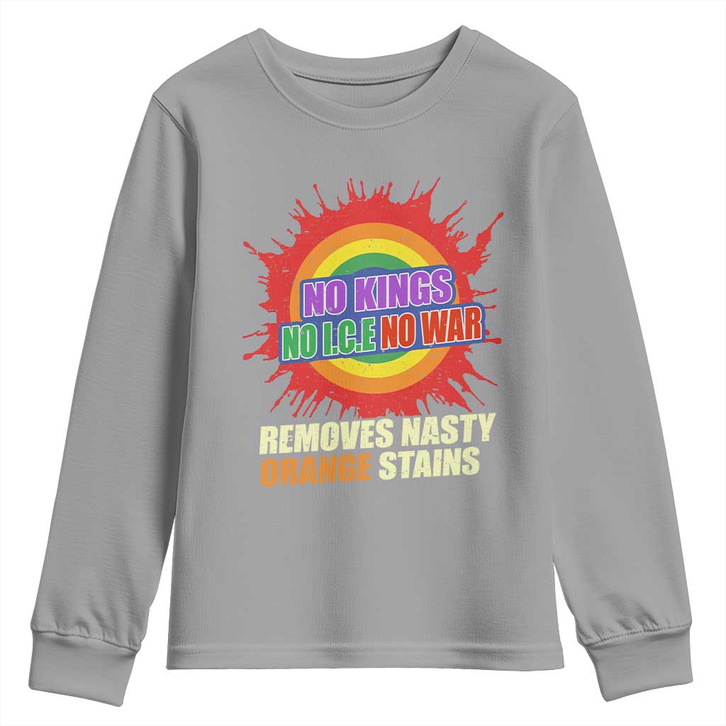 No Wars No Ice No Kings Retro Rainbow Youth Sweatshirt Remove Nasty Orange Stains Protest Political Satire TS02 Sport Gray Print Your Wear