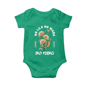 No Wars No ICE No Kings Floral Vintage Baby Onesie Retro Flower Peaceful Protest Statement TS02 Irish Green Print Your Wear