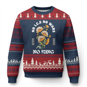 No Wars No ICE No Kings Floral Vintage Ugly Christmas Sweater Retro Flower Peaceful Protest Statement TS02 Navy Red Print Your Wear