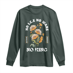 No Wars No ICE No Kings Floral Vintage Long Sleeve Shirt Retro Flower Peaceful Protest Statement TS02 Dark Forest Green Print Your Wear