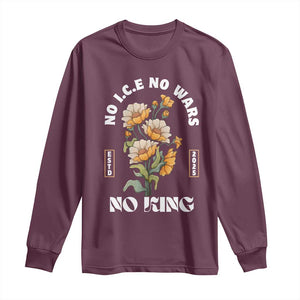 No Wars No ICE No Kings Floral Vintage Long Sleeve Shirt Retro Flower Peaceful Protest Statement TS02 Maroon Print Your Wear