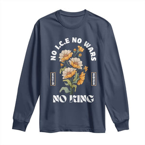 No Wars No ICE No Kings Floral Vintage Long Sleeve Shirt Retro Flower Peaceful Protest Statement TS02 Navy Print Your Wear