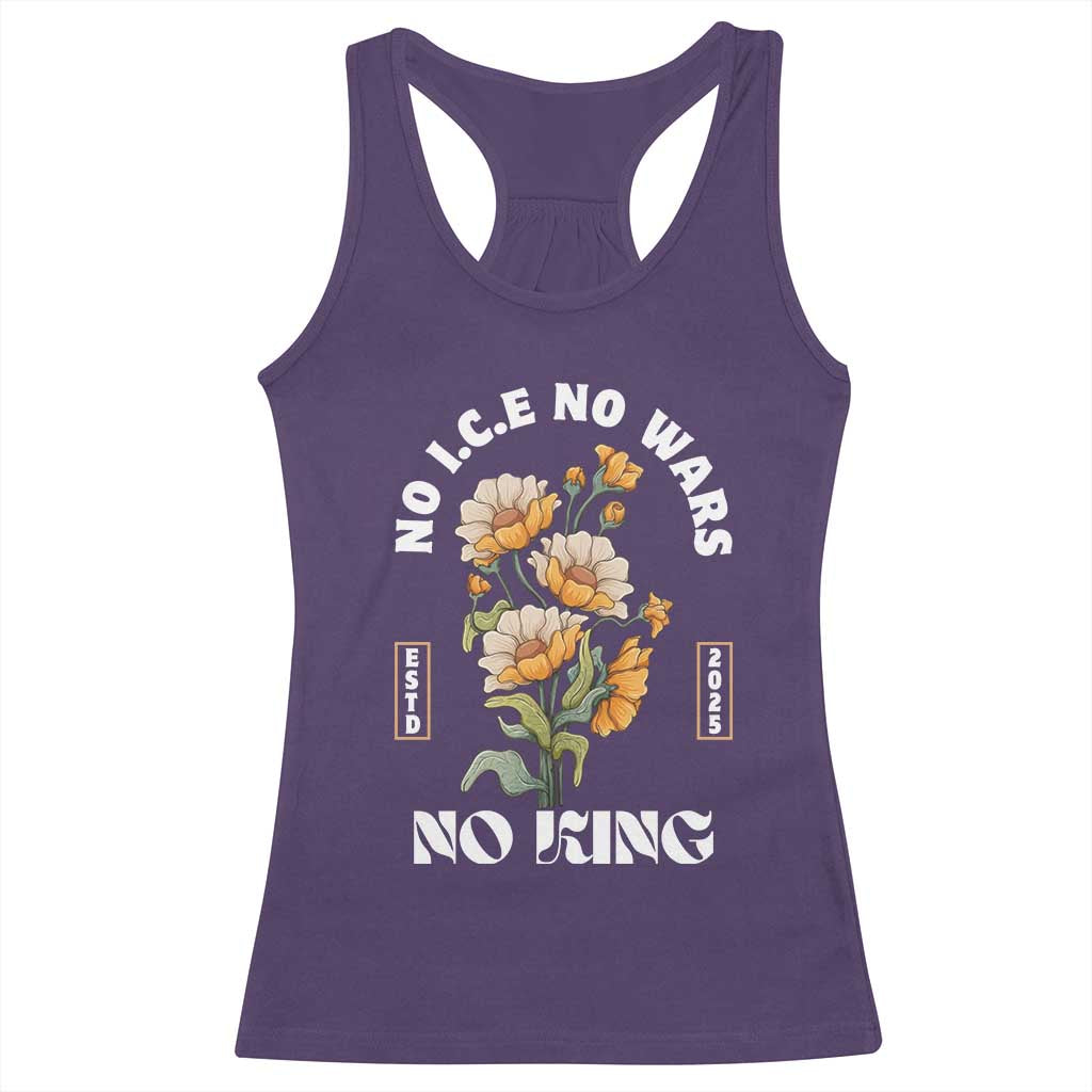 No Wars No ICE No Kings Floral Vintage Racerback Tank Top Retro Flower Peaceful Protest Statement TS02 Purple Print Your Wear