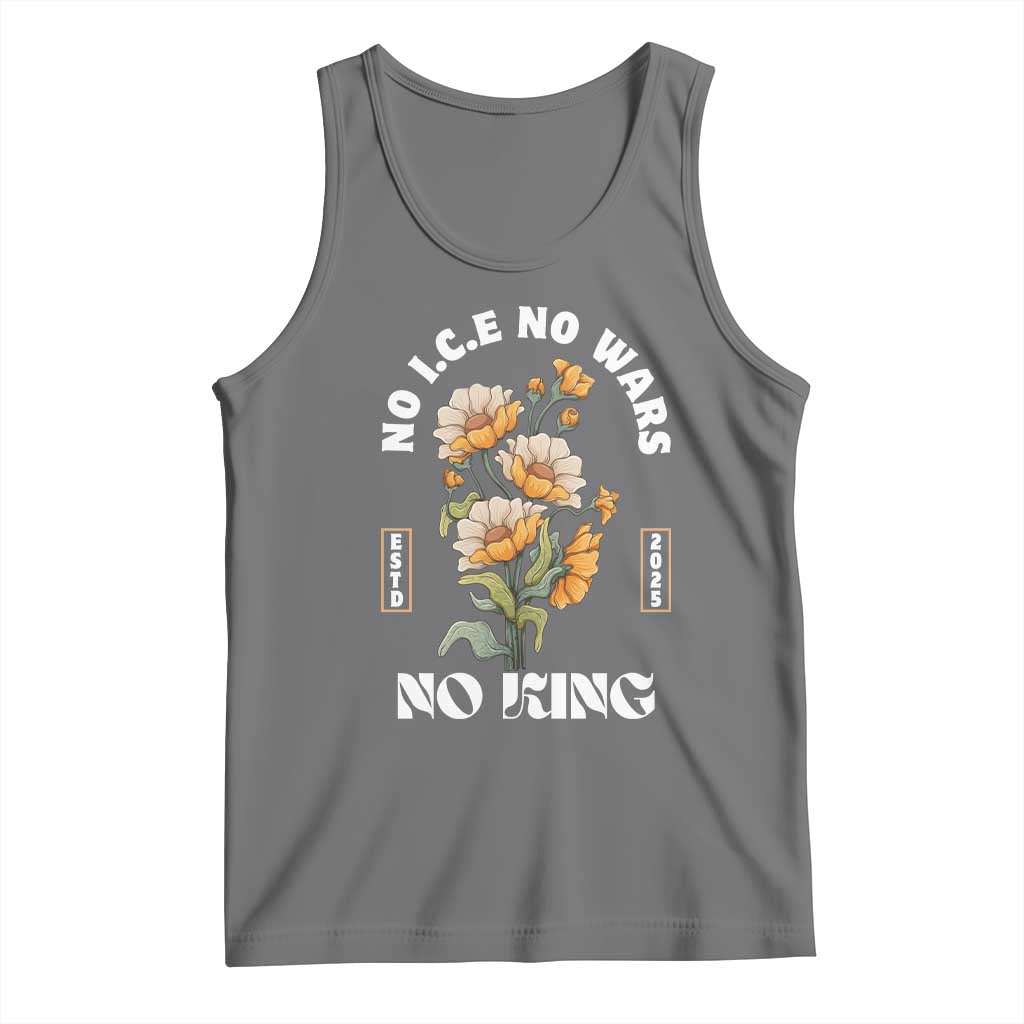 No Wars No ICE No Kings Floral Vintage Tank Top Retro Flower Peaceful Protest Statement TS02 Black Heather Print Your Wear