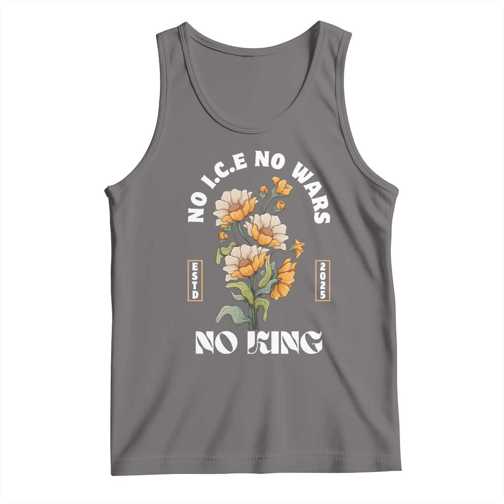 No Wars No ICE No Kings Floral Vintage Tank Top Retro Flower Peaceful Protest Statement TS02 Deep Heather Print Your Wear