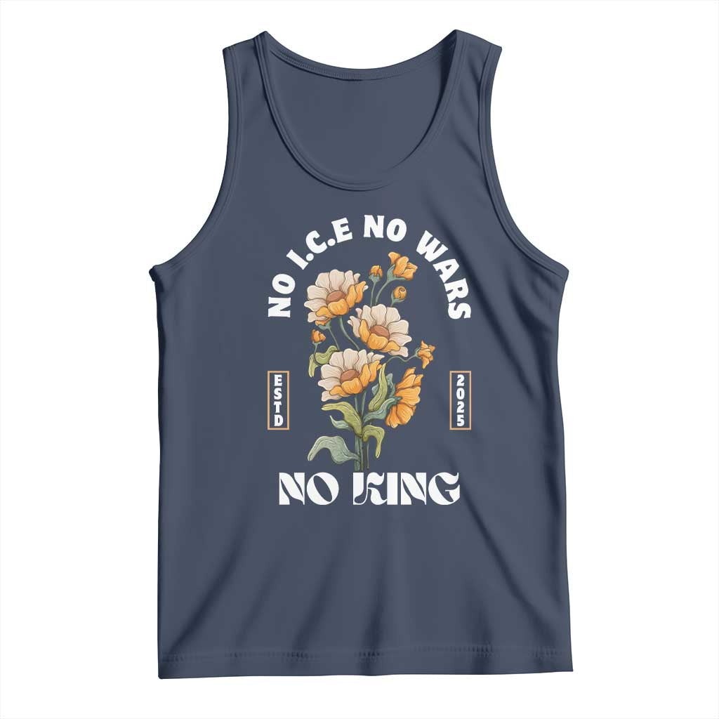 No Wars No ICE No Kings Floral Vintage Tank Top Retro Flower Peaceful Protest Statement TS02 Navy Print Your Wear