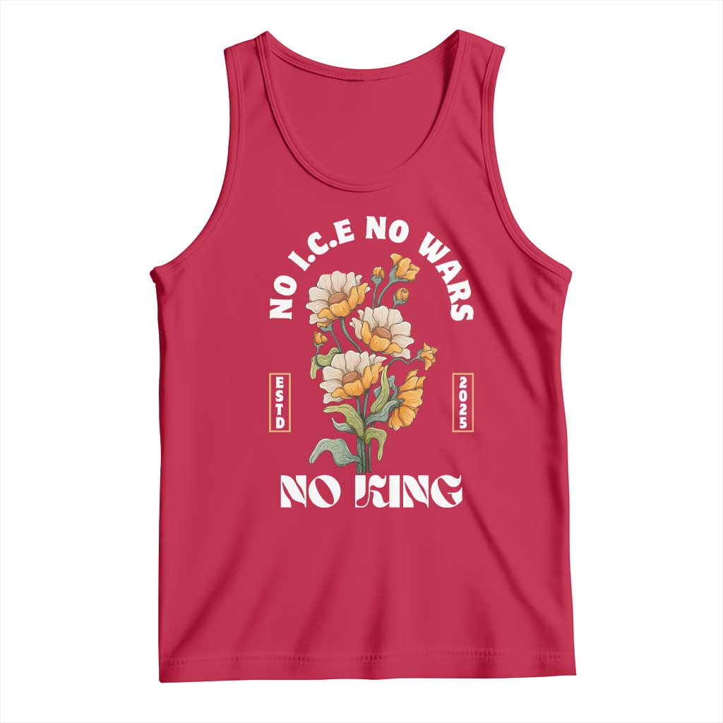 No Wars No ICE No Kings Floral Vintage Tank Top Retro Flower Peaceful Protest Statement TS02 Red Print Your Wear