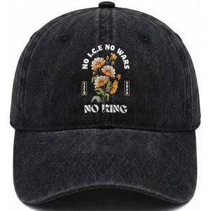 No Wars No ICE No Kings Floral Vintage Washed Cotton Baseball Cap Retro Flower Peaceful Protest Statement TS02 Print Your Wear