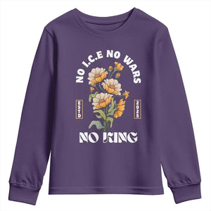 No Wars No ICE No Kings Floral Vintage Youth Sweatshirt Retro Flower Peaceful Protest Statement TS02 Purple Print Your Wear