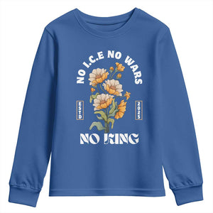 No Wars No ICE No Kings Floral Vintage Youth Sweatshirt Retro Flower Peaceful Protest Statement TS02 Royal Blue Print Your Wear