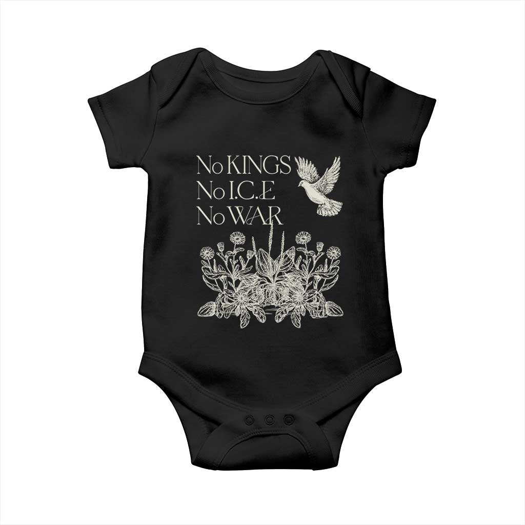 No Wars No Ice No Kings Botanical Dove Baby Onesie Peace Symbol Anti War Human Rights Protest TS02 Black Print Your Wear