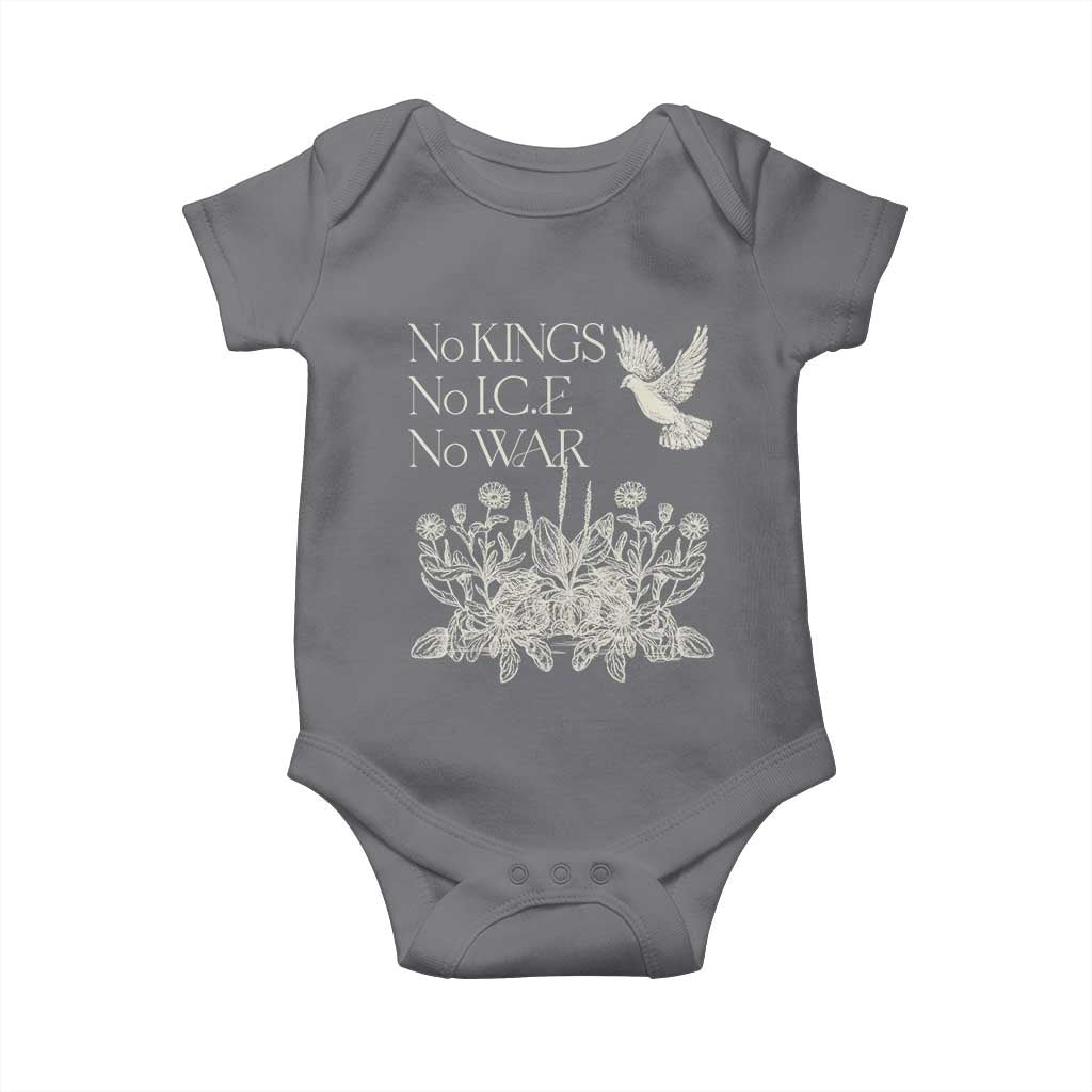 No Wars No Ice No Kings Botanical Dove Baby Onesie Peace Symbol Anti War Human Rights Protest TS02 Charcoal Print Your Wear