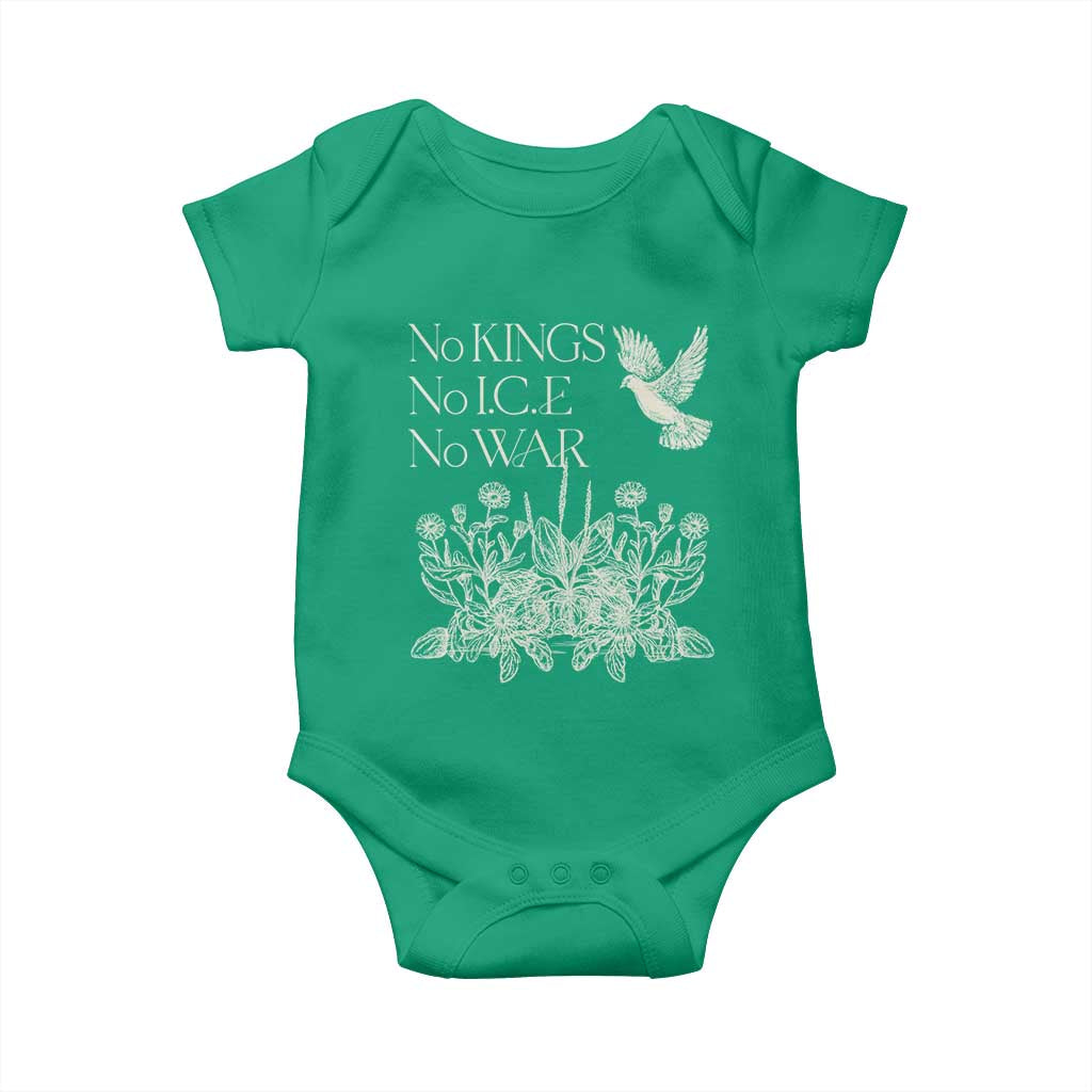 No Wars No Ice No Kings Botanical Dove Baby Onesie Peace Symbol Anti War Human Rights Protest TS02 Irish Green Print Your Wear