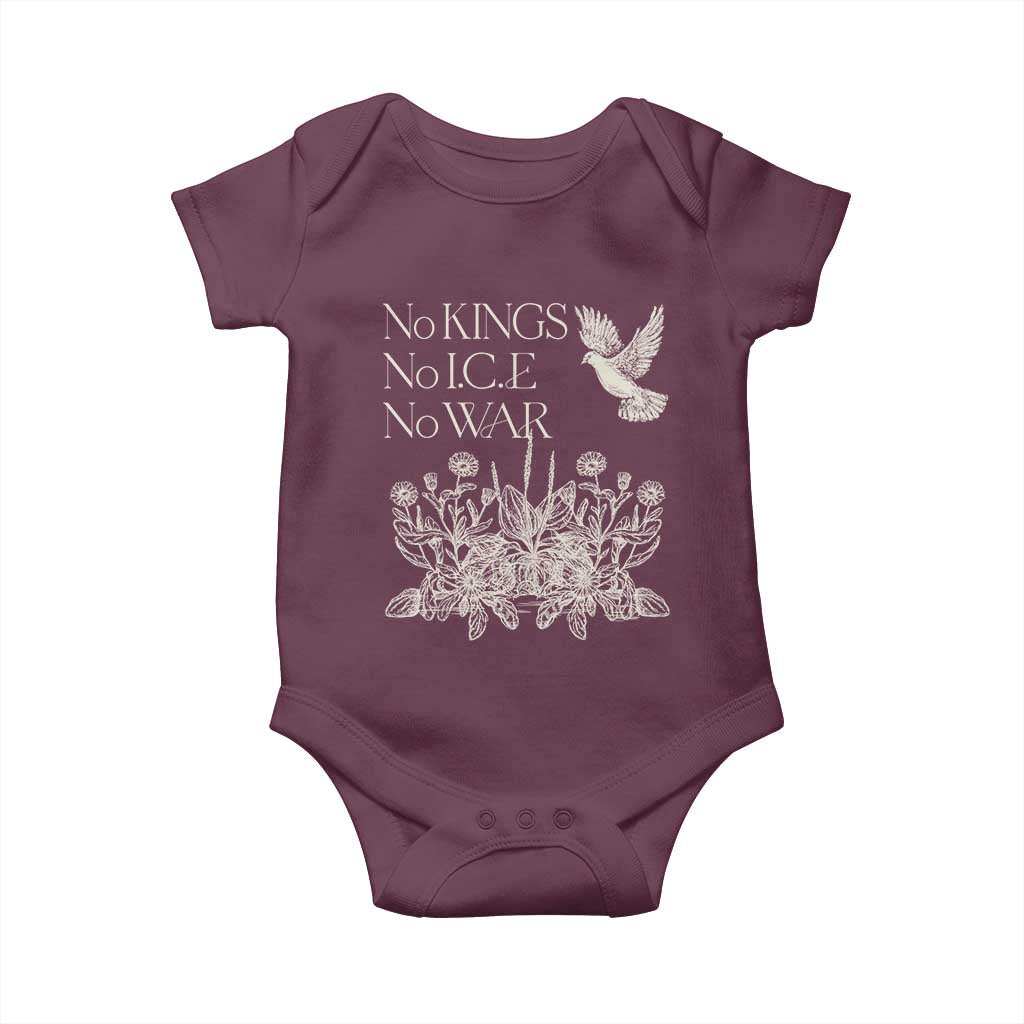 No Wars No Ice No Kings Botanical Dove Baby Onesie Peace Symbol Anti War Human Rights Protest TS02 Maroon Print Your Wear
