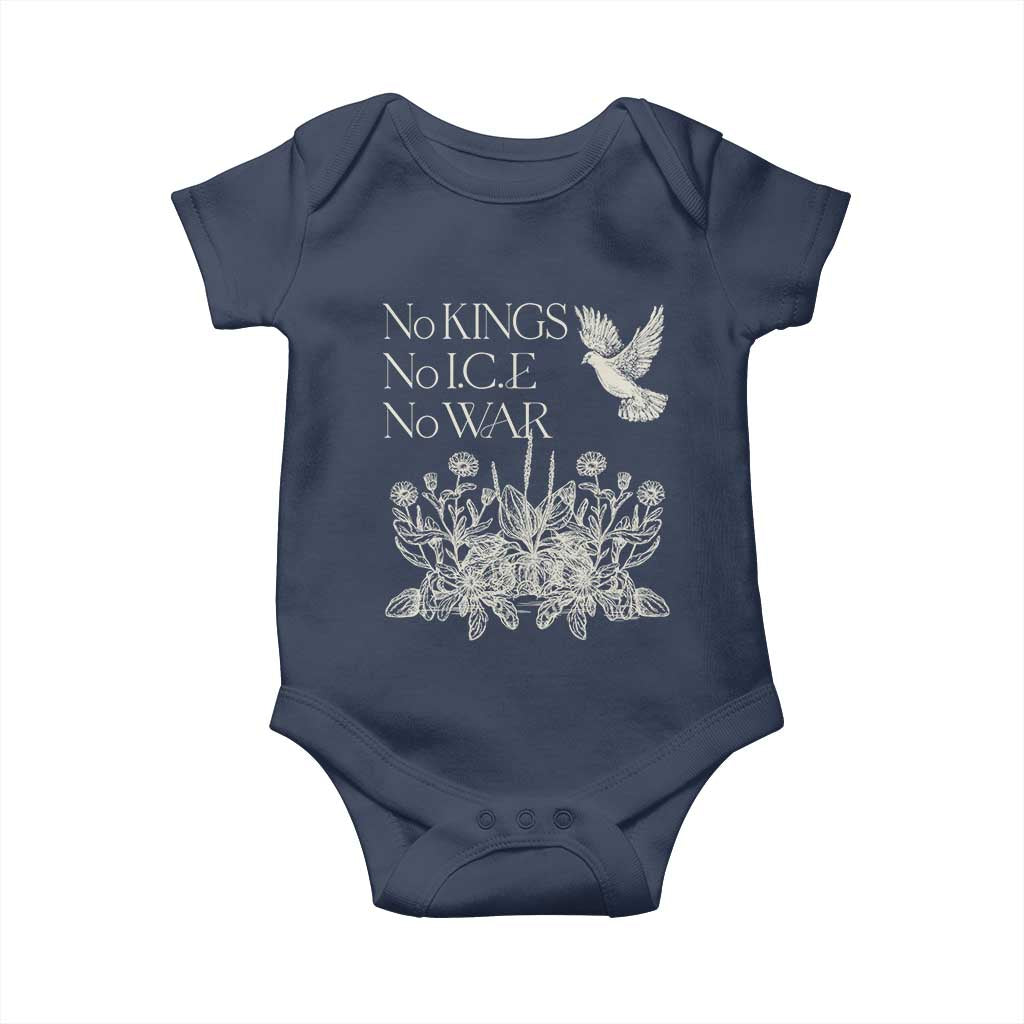 No Wars No Ice No Kings Botanical Dove Baby Onesie Peace Symbol Anti War Human Rights Protest TS02 Navy Print Your Wear
