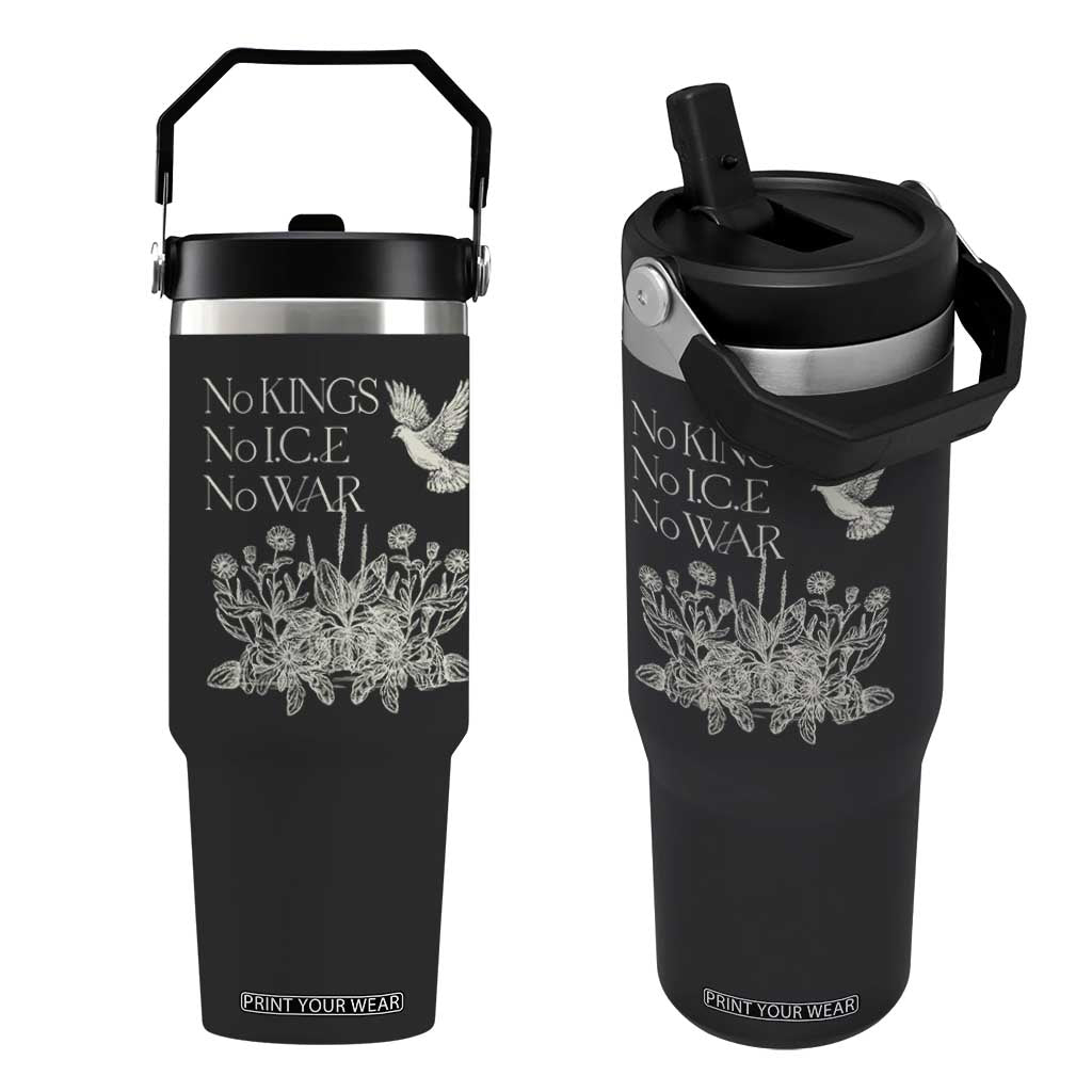 No Wars No Ice No Kings Botanical Dove Flip Straw Tumbler Peace Symbol Anti War Human Rights Protest TS02 One Size: 30 oz Black Print Your Wear