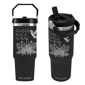 No Wars No Ice No Kings Botanical Dove Flip Straw Tumbler Peace Symbol Anti War Human Rights Protest TS02 One Size: 30 oz Black Print Your Wear