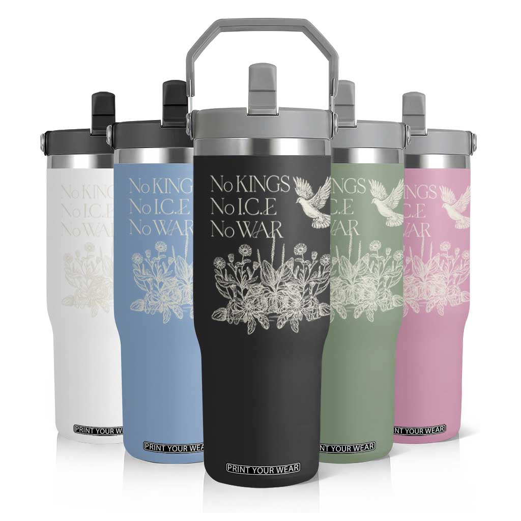 No Wars No Ice No Kings Botanical Dove Flip Straw Tumbler Peace Symbol Anti War Human Rights Protest TS02 Print Your Wear