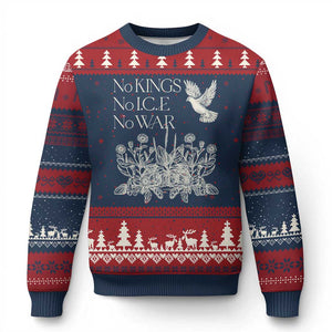 No Wars No Ice No Kings Botanical Dove Ugly Christmas Sweater Peace Symbol Anti War Human Rights Protest TS02 Navy Red Print Your Wear