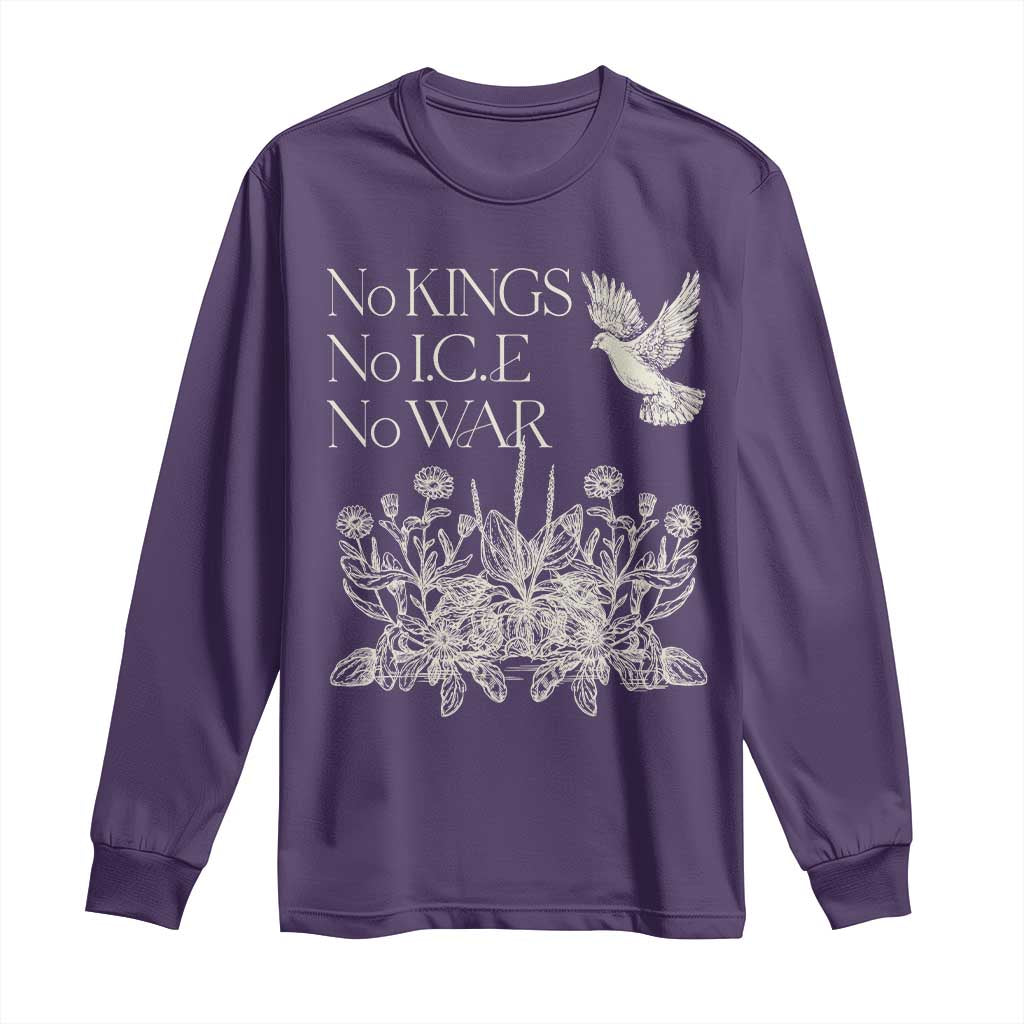 No Wars No Ice No Kings Botanical Dove Long Sleeve Shirt Peace Symbol Anti War Human Rights Protest TS02 Purple Print Your Wear