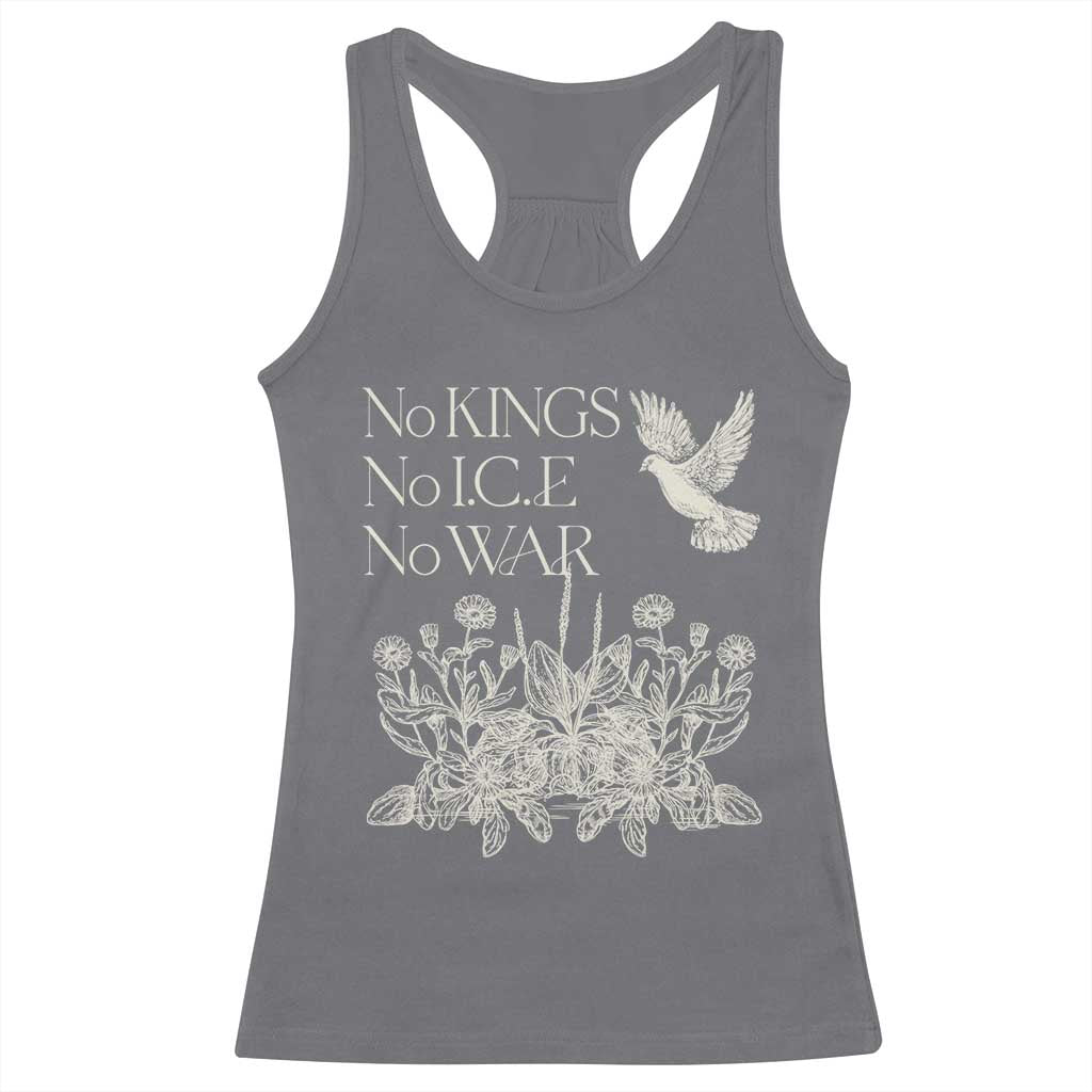 No Wars No Ice No Kings Botanical Dove Racerback Tank Top Peace Symbol Anti War Human Rights Protest TS02 Charcoal Print Your Wear