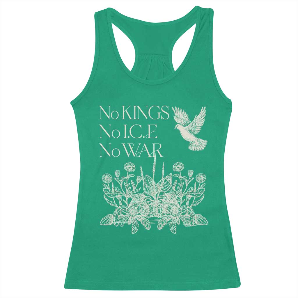 No Wars No Ice No Kings Botanical Dove Racerback Tank Top Peace Symbol Anti War Human Rights Protest TS02 Irish Green Print Your Wear