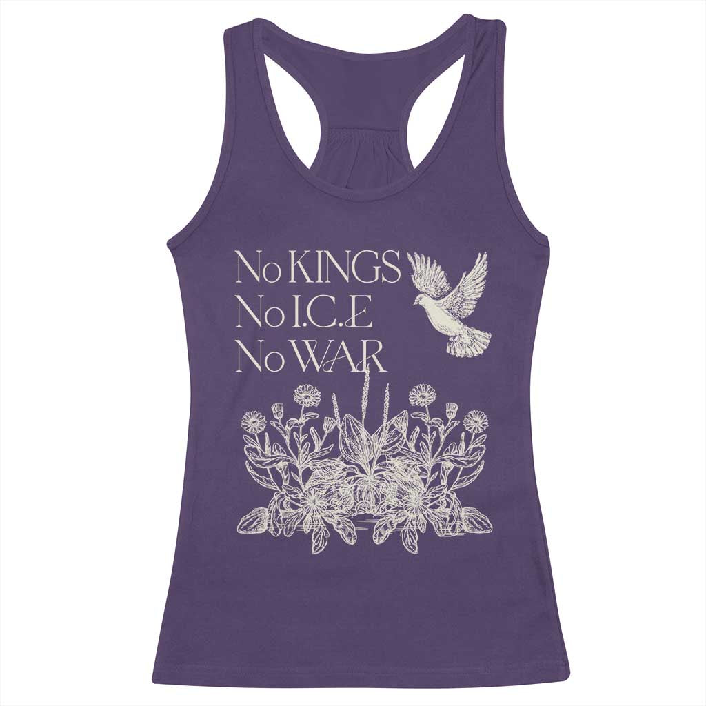 No Wars No Ice No Kings Botanical Dove Racerback Tank Top Peace Symbol Anti War Human Rights Protest TS02 Purple Print Your Wear
