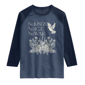 No Wars No Ice No Kings Botanical Dove Raglan Shirt Peace Symbol Anti War Human Rights Protest TS02 Heather Denim Navy Print Your Wear