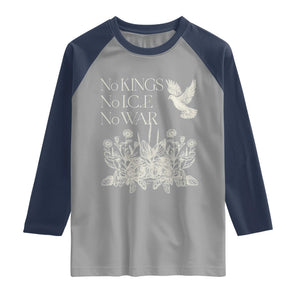 No Wars No Ice No Kings Botanical Dove Raglan Shirt Peace Symbol Anti War Human Rights Protest TS02 Sport Gray Navy Print Your Wear