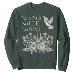 No Wars No Ice No Kings Botanical Dove Sweatshirt Peace Symbol Anti War Human Rights Protest TS02 Dark Forest Green Print Your Wear