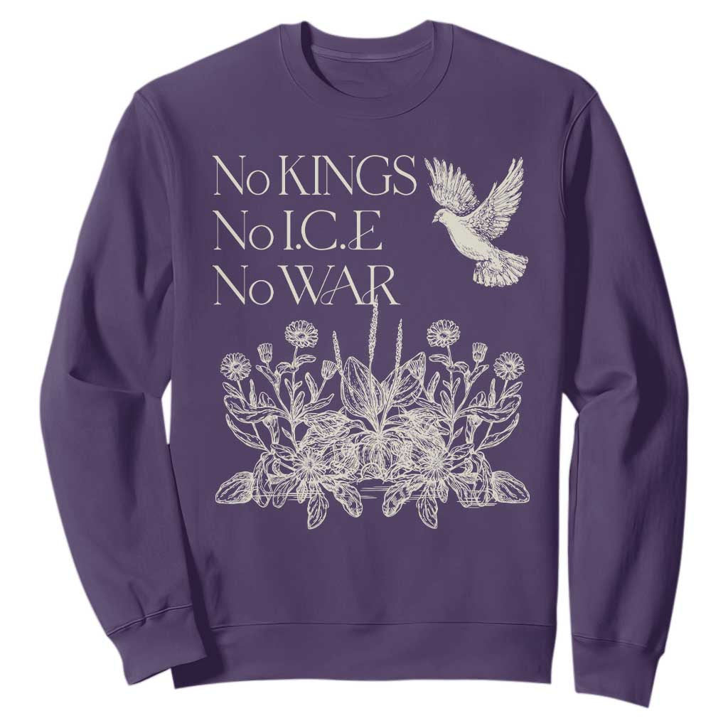 No Wars No Ice No Kings Botanical Dove Sweatshirt Peace Symbol Anti War Human Rights Protest TS02 Purple Print Your Wear
