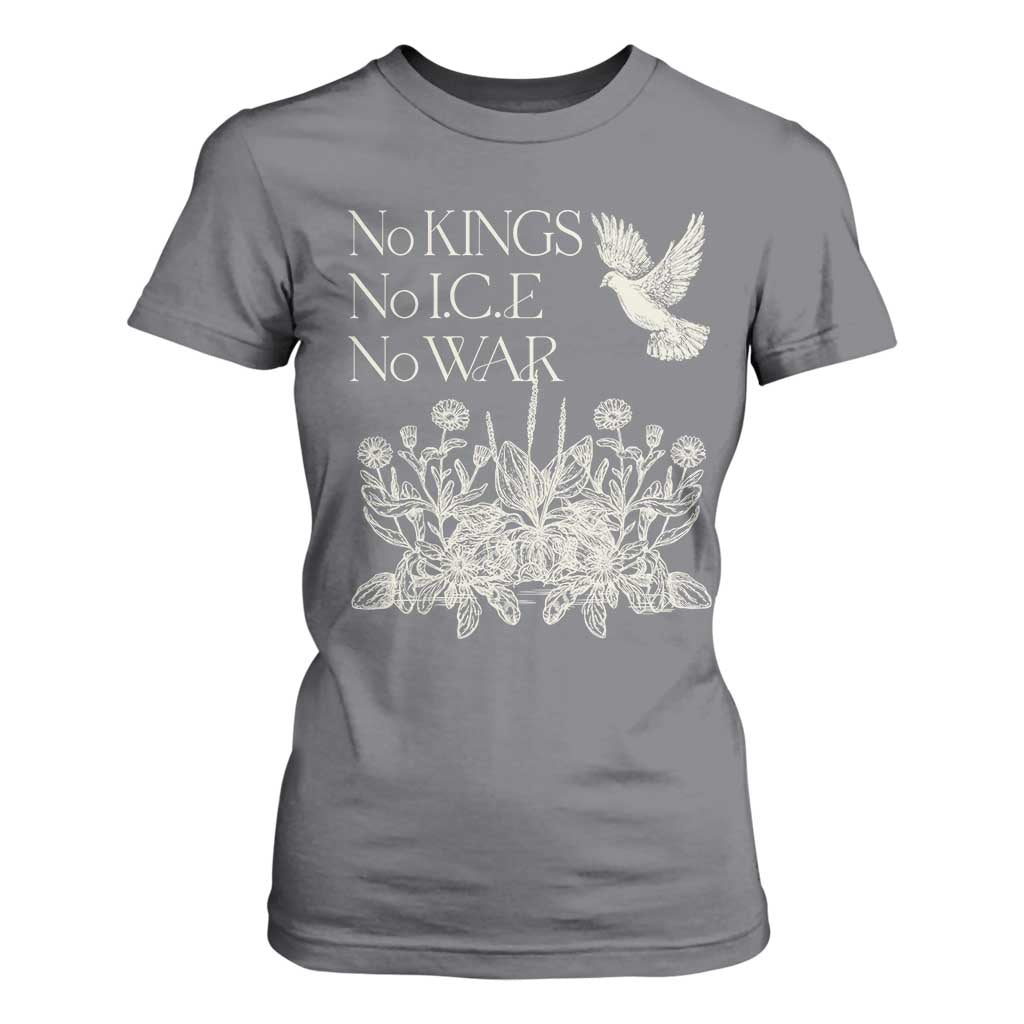 No Wars No Ice No Kings Botanical Dove T Shirt For Women Peace Symbol Anti War Human Rights Protest TS02 Charcoal Print Your Wear