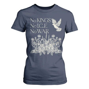 No Wars No Ice No Kings Botanical Dove T Shirt For Women Peace Symbol Anti War Human Rights Protest TS02 Navy Print Your Wear