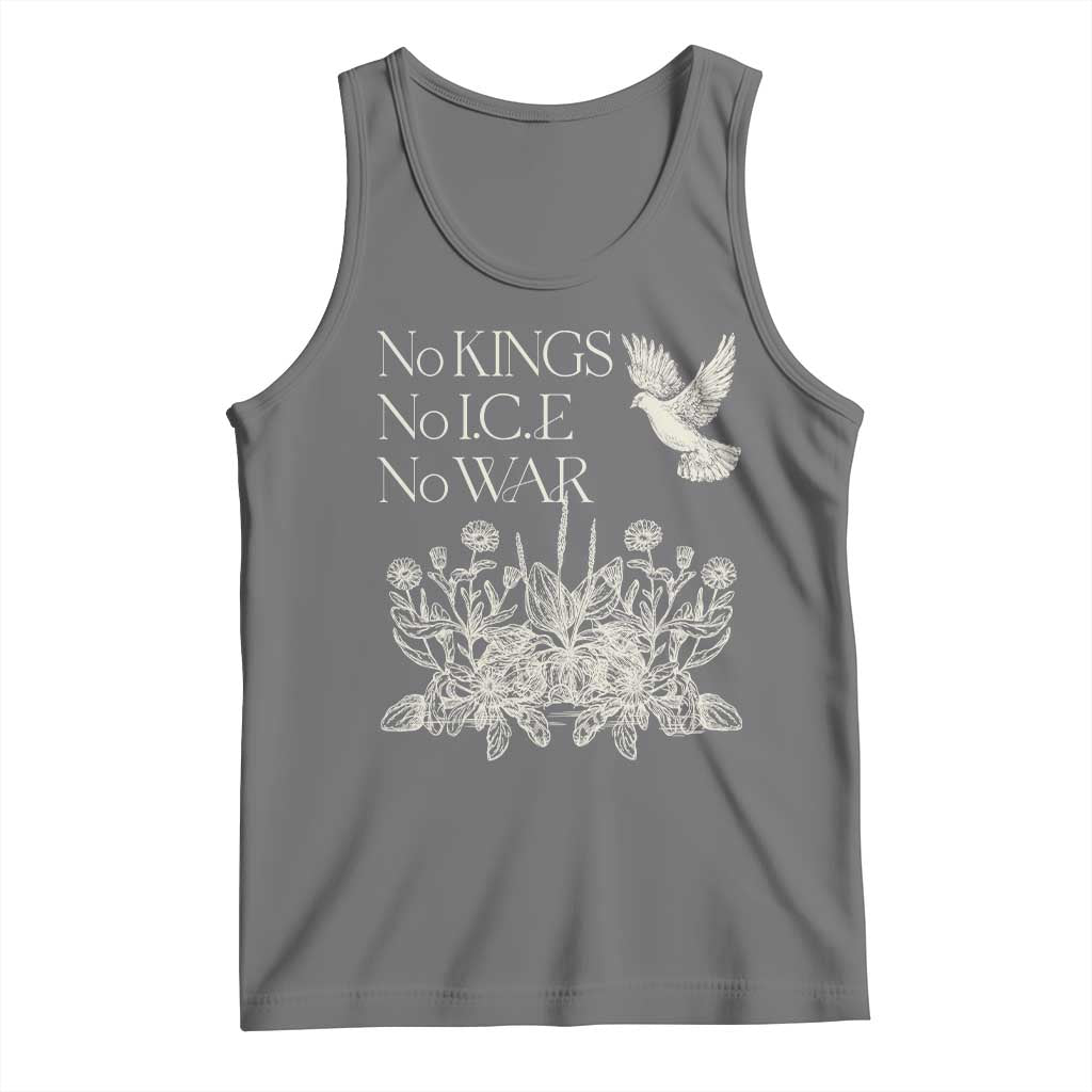 No Wars No Ice No Kings Botanical Dove Tank Top Peace Symbol Anti War Human Rights Protest TS02 Black Heather Print Your Wear