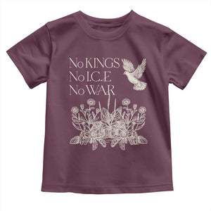 No Wars No Ice No Kings Botanical Dove Toddler T Shirt Peace Symbol Anti War Human Rights Protest TS02 Maroon Print Your Wear