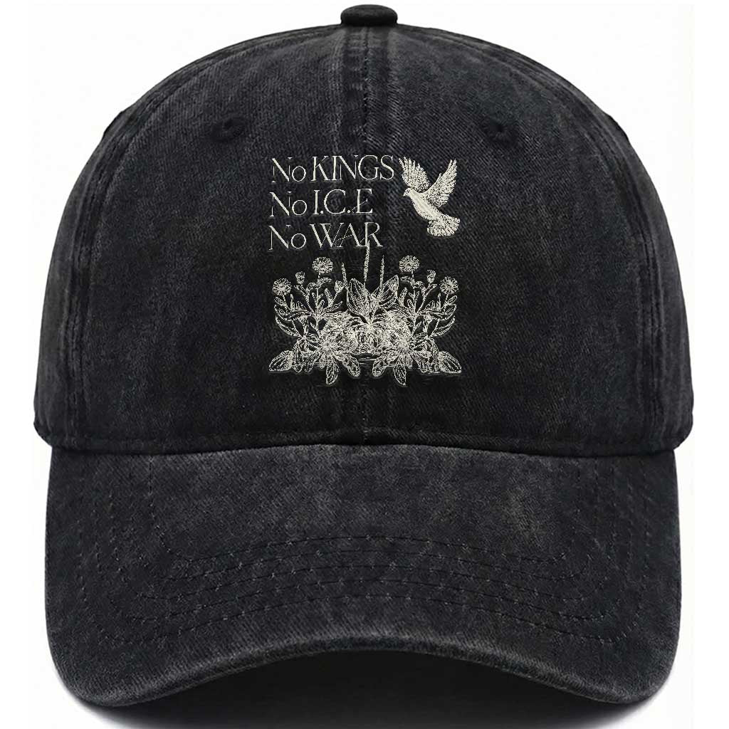 No Wars No Ice No Kings Botanical Dove Washed Cotton Baseball Cap Peace Symbol Anti War Human Rights Protest TS02 Print Your Wear