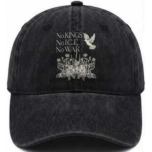 No Wars No Ice No Kings Botanical Dove Washed Cotton Baseball Cap Peace Symbol Anti War Human Rights Protest TS02 Print Your Wear