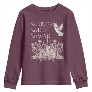 No Wars No Ice No Kings Botanical Dove Youth Sweatshirt Peace Symbol Anti War Human Rights Protest TS02 Maroon Print Your Wear