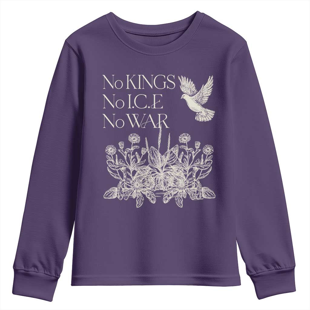 No Wars No Ice No Kings Botanical Dove Youth Sweatshirt Peace Symbol Anti War Human Rights Protest TS02 Purple Print Your Wear