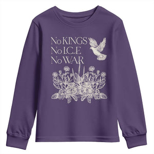 No Wars No Ice No Kings Botanical Dove Youth Sweatshirt Peace Symbol Anti War Human Rights Protest TS02 Purple Print Your Wear