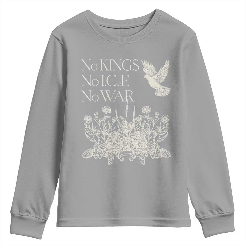 No Wars No Ice No Kings Botanical Dove Youth Sweatshirt Peace Symbol Anti War Human Rights Protest TS02 Sport Gray Print Your Wear