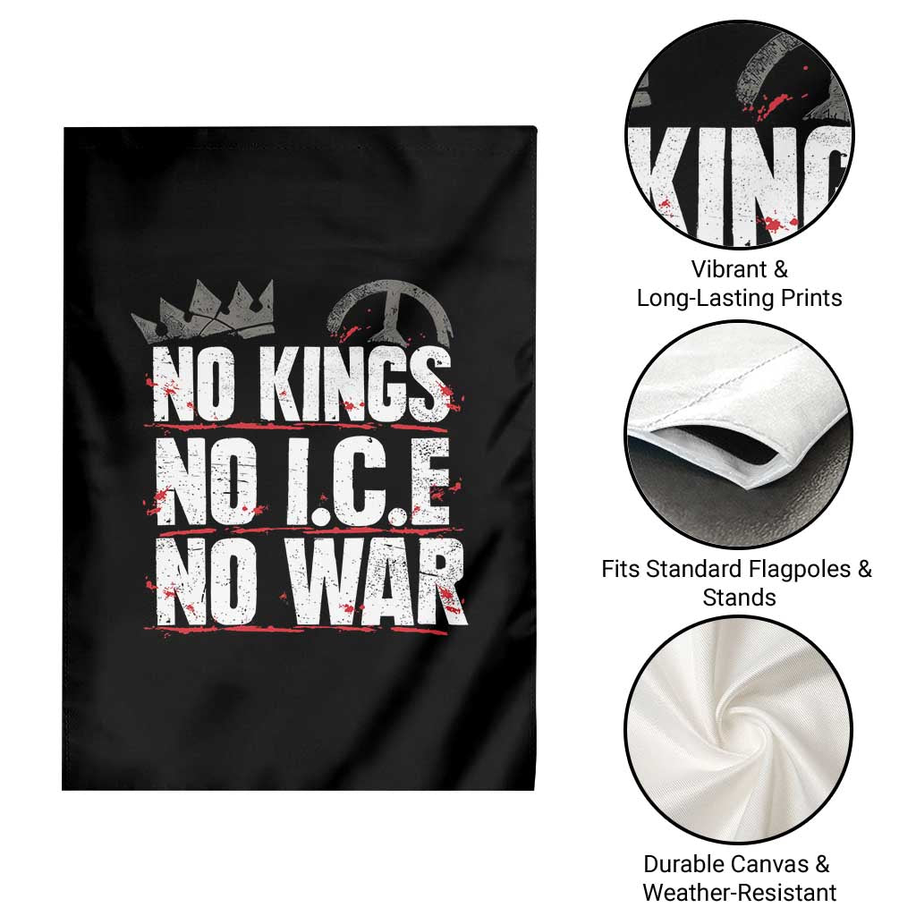 No Kings No Wars No Ice Protest Distressed Garden Flag No Crown Just Peace Anti War Freedom Supporters TS02 Print Your Wear