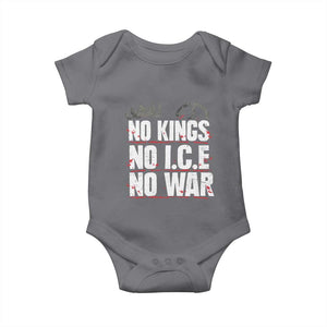 No Kings No Wars No Ice Protest Distressed Baby Onesie No Crown Just Peace Anti War Freedom Supporters TS02 Charcoal Print Your Wear