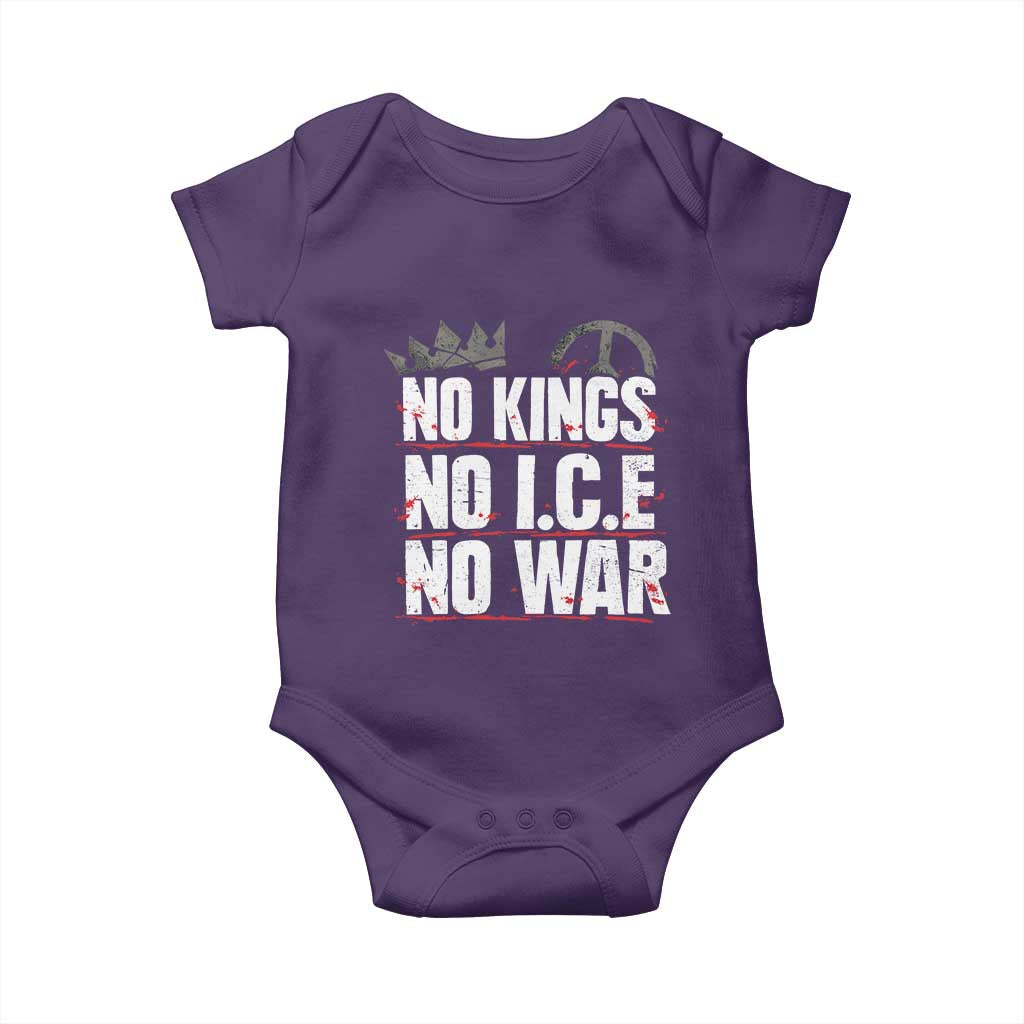 No Kings No Wars No Ice Protest Distressed Baby Onesie No Crown Just Peace Anti War Freedom Supporters TS02 Purple Print Your Wear
