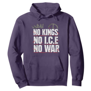 No Kings No Wars No Ice Protest Distressed Hoodie No Crown Just Peace Anti War Freedom Supporters TS02 Purple Print Your Wear