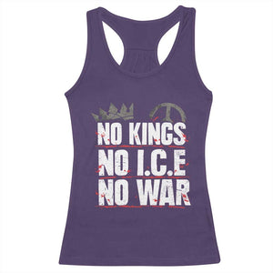 No Kings No Wars No Ice Protest Distressed Racerback Tank Top No Crown Just Peace Anti War Freedom Supporters TS02 Purple Print Your Wear