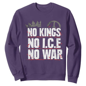 No Kings No Wars No Ice Protest Distressed Sweatshirt No Crown Just Peace Anti War Freedom Supporters TS02 Purple Print Your Wear
